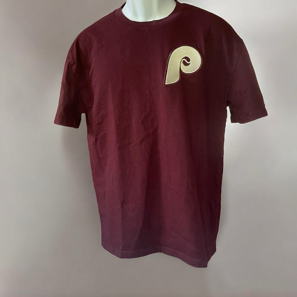 Philadelphia Phillies Embroidered Maroon Tshirt Retro Logo 80s Cotton Size Small